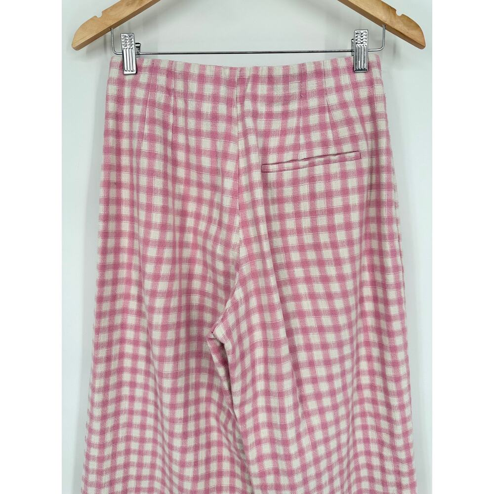 ZARA Full Length Gingham Plaid Wide Leg Pants High Rise Trouser Pink/ White - Picture 9 of 12